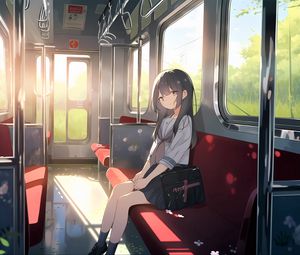 Preview wallpaper girl, bag, bus, anime