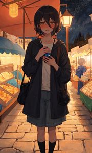 Preview wallpaper girl, bag, lantern, anime