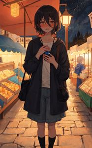 Preview wallpaper girl, bag, lantern, anime