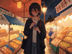 Preview wallpaper girl, bag, lantern, anime