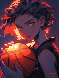 Preview wallpaper girl, ball, basketball, anime, art