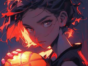 Preview wallpaper girl, ball, basketball, anime, art