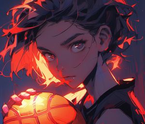 Preview wallpaper girl, ball, basketball, anime, art