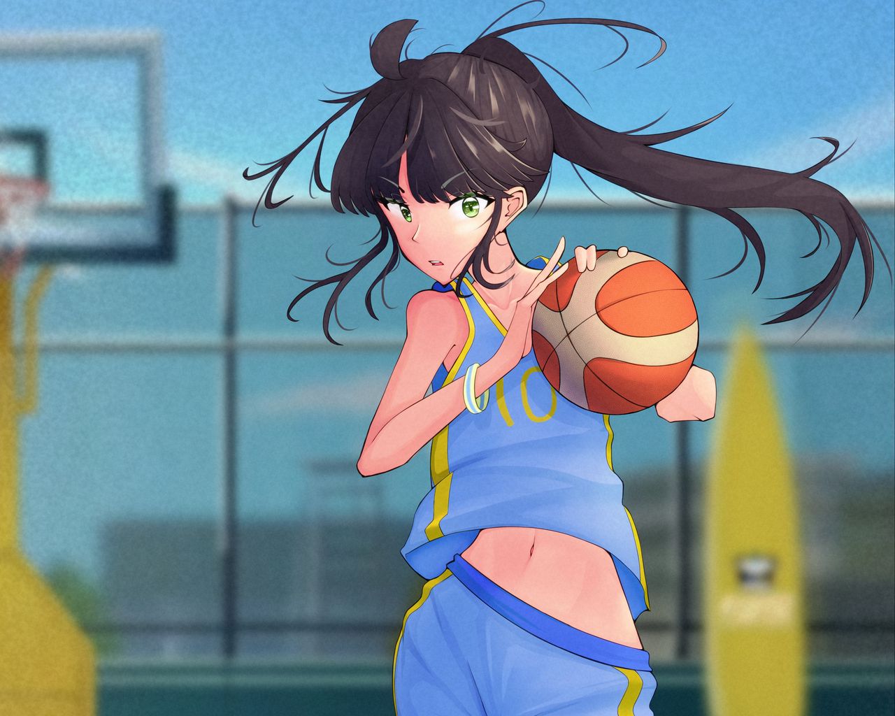 Download wallpaper 1280x1024 girl, ball, basketball, anime, sport standard 5:4 hd background