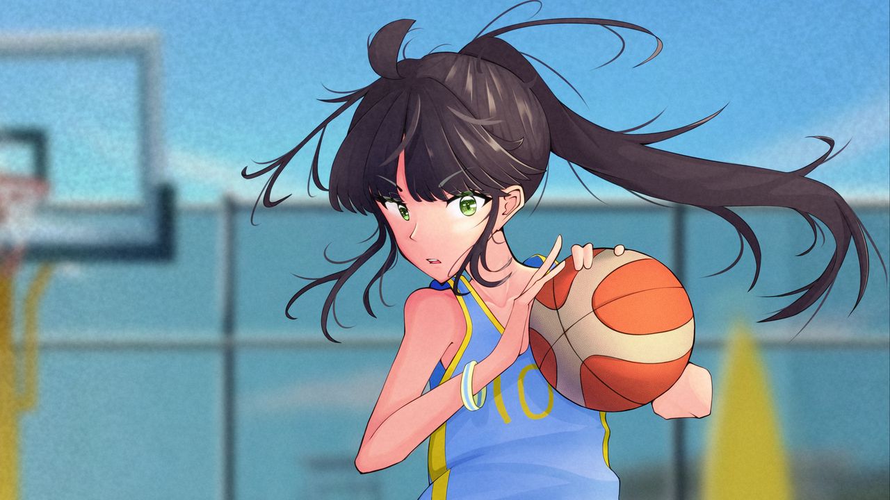 Wallpaper girl, ball, basketball, anime, sport