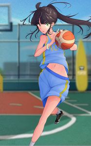 Preview wallpaper girl, ball, basketball, anime, sport