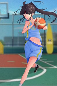 Preview wallpaper girl, ball, basketball, anime, sport