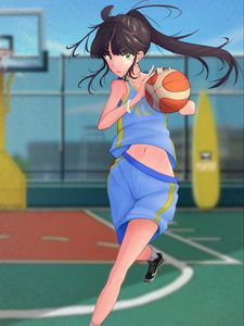 Preview wallpaper girl, ball, basketball, anime, sport