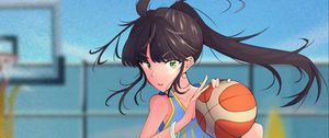 Preview wallpaper girl, ball, basketball, anime, sport