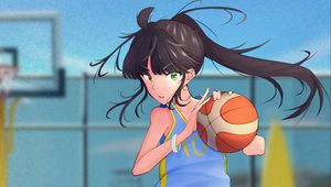 Preview wallpaper girl, ball, basketball, anime, sport