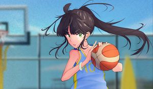 Preview wallpaper girl, ball, basketball, anime, sport