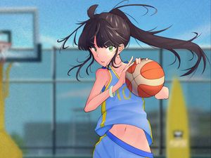 Preview wallpaper girl, ball, basketball, anime, sport