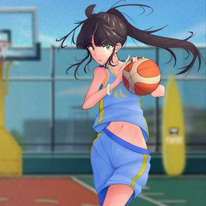 Preview wallpaper girl, ball, basketball, anime, sport