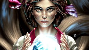 Preview wallpaper girl, ball, glow, magic, art