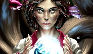 Preview wallpaper girl, ball, glow, magic, art