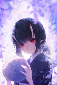 Preview wallpaper girl, ball, kimono, anime, art, cartoon