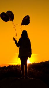 Preview wallpaper girl, balloons, silhouettes, sunset