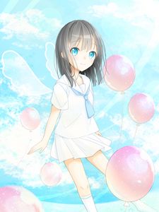 Preview wallpaper girl, balls, sky, anime, art, cartoon