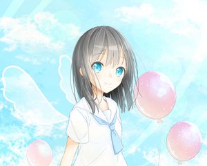 Preview wallpaper girl, balls, sky, anime, art, cartoon