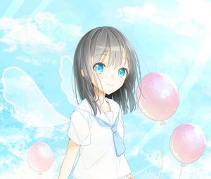 Preview wallpaper girl, balls, sky, anime, art, cartoon
