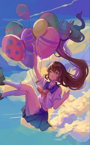 Preview wallpaper girl, balls, sky, clouds, anime, art, cartoon