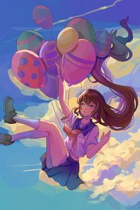 Preview wallpaper girl, balls, sky, clouds, anime, art, cartoon