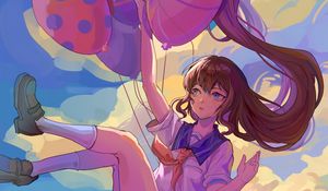 Preview wallpaper girl, balls, sky, clouds, anime, art, cartoon