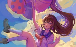 Preview wallpaper girl, balls, sky, clouds, anime, art, cartoon