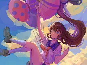 Preview wallpaper girl, balls, sky, clouds, anime, art, cartoon