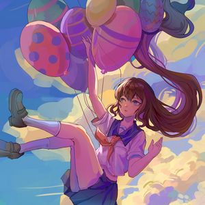 Preview wallpaper girl, balls, sky, clouds, anime, art, cartoon