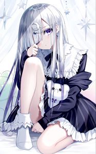 Preview wallpaper girl, bangs, dress, glance, anime