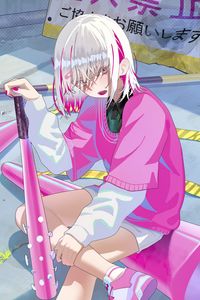 Preview wallpaper girl, baseball bat, pink, rebellious, short hair, style