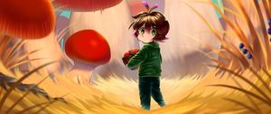 Preview wallpaper girl, basket, mushrooms, anime, art