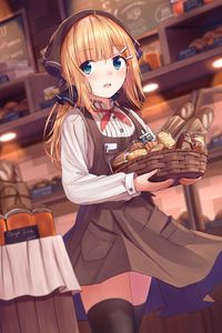 Preview wallpaper girl, basket, pastries, anime, art