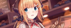 Preview wallpaper girl, basket, pastries, anime, art