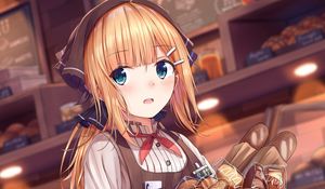 Preview wallpaper girl, basket, pastries, anime, art