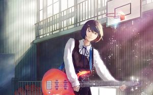 Preview wallpaper girl, bass guitar, guitar, smile, anime