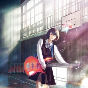 Preview wallpaper girl, bass guitar, guitar, smile, anime