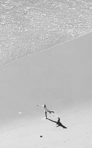 Preview wallpaper girl, beach, sea, bw