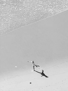 Preview wallpaper girl, beach, sea, bw