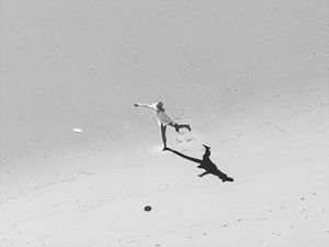 Preview wallpaper girl, beach, sea, bw