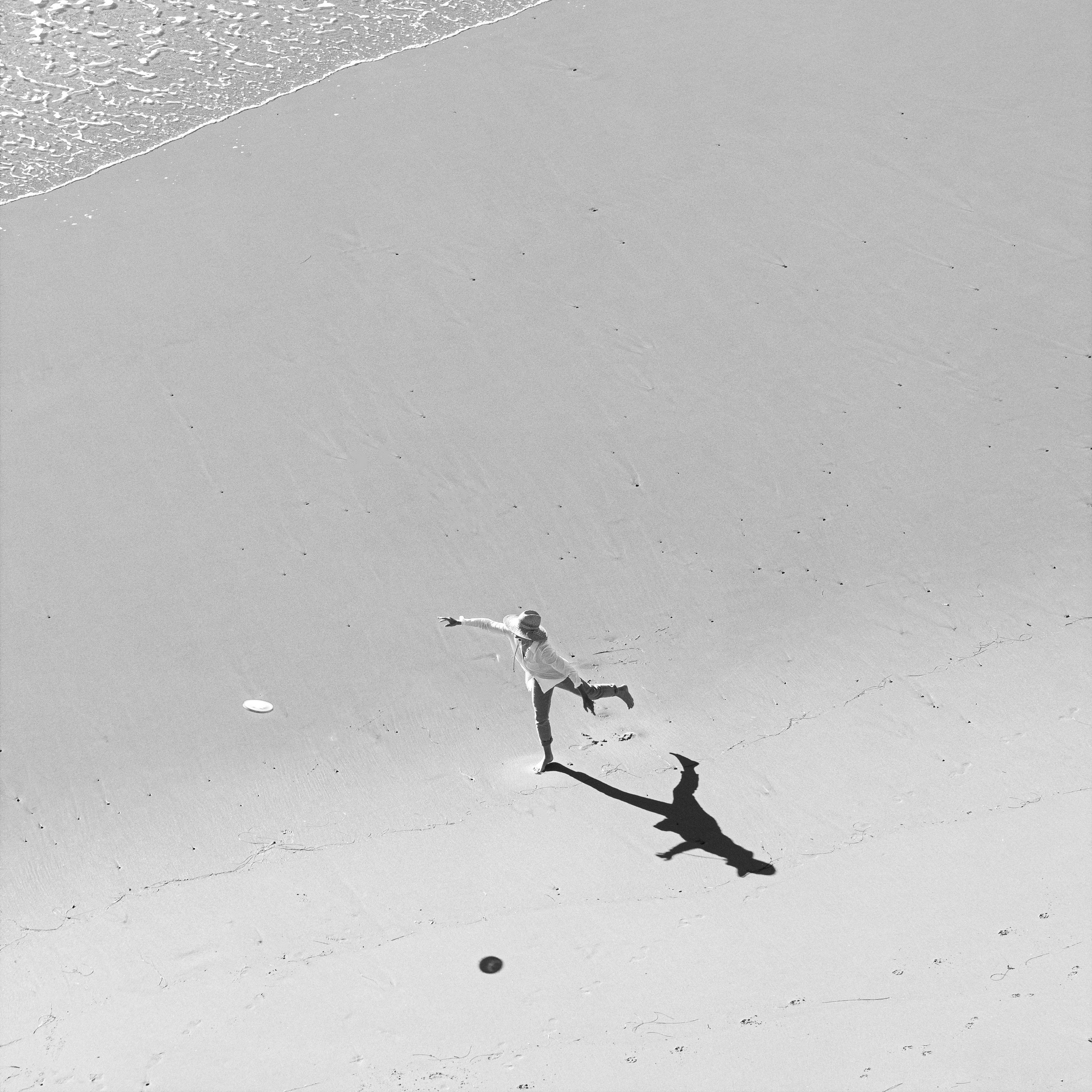 3415x3415 Wallpaper girl, beach, sea, bw