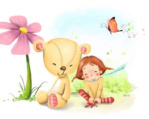 Preview wallpaper girl, bear, flower