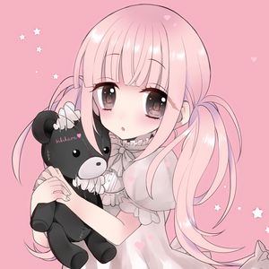 Preview wallpaper girl, bear, toy, anime, art, pink, cute
