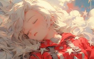 Preview wallpaper girl, belts, clouds, stars, sleep, anime, art
