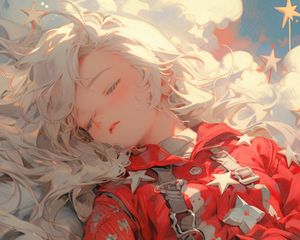 Preview wallpaper girl, belts, clouds, stars, sleep, anime, art