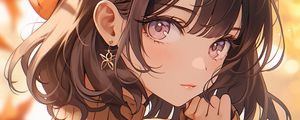 Preview wallpaper girl, beret, autumn, leaves, anime