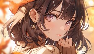 Preview wallpaper girl, beret, autumn, leaves, anime