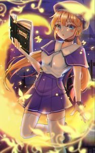 Preview wallpaper girl, beret, book, magic, anime, art