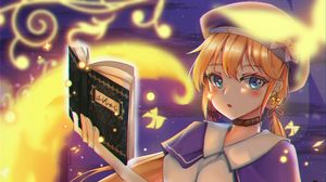 Preview wallpaper girl, beret, book, magic, anime, art